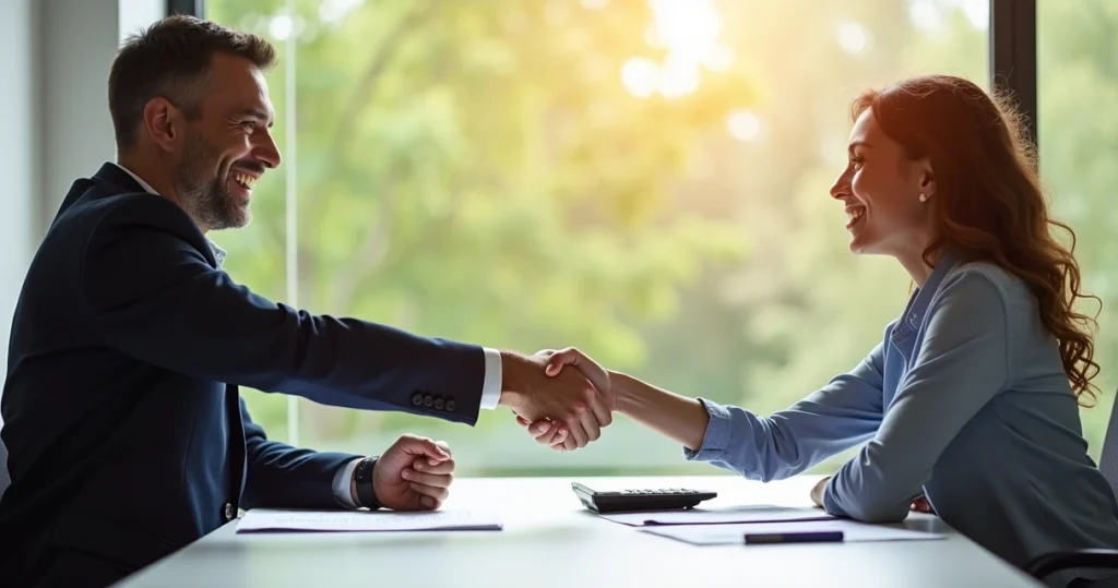 Homeowner shaking hands with a loan specialist 