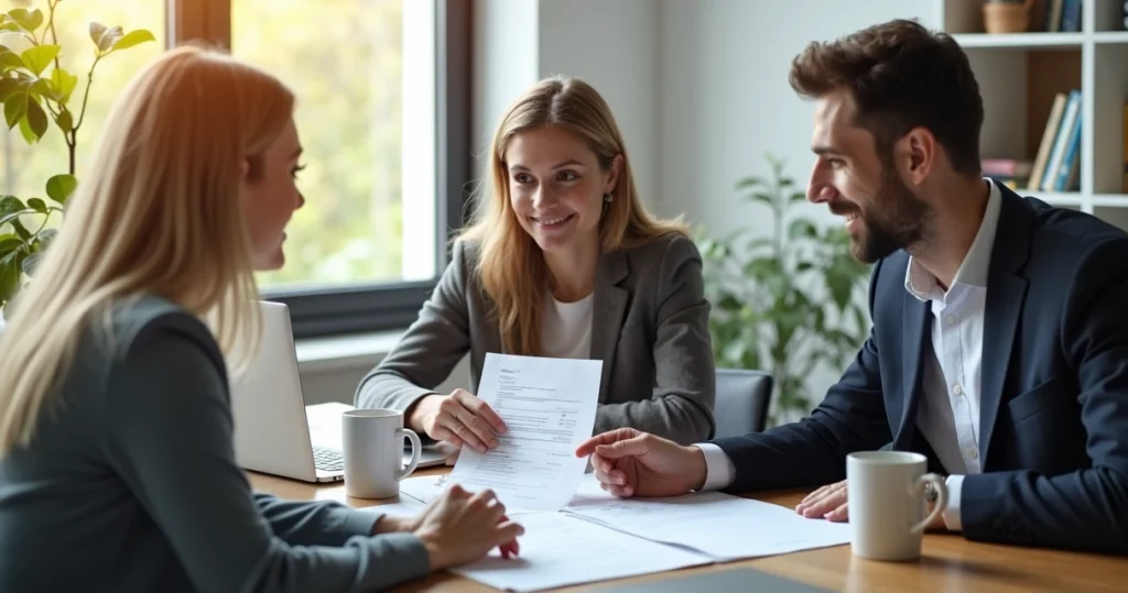 Couple consulting mortgage specialist 