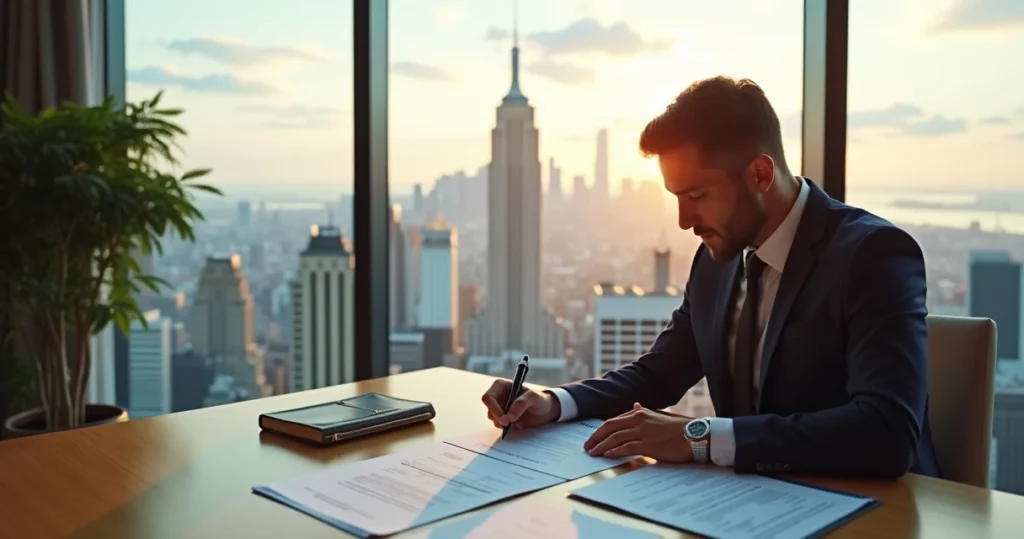 International homebuyer signing real estate contract 