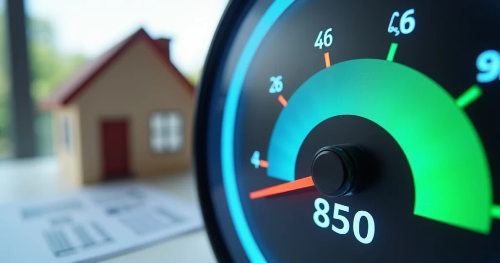 Credit score gauge showing 850 as the maximum 