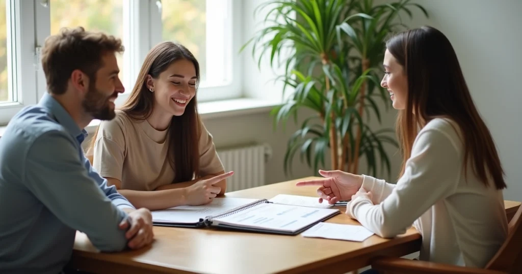 Family reviews mortgage options with an advisor. 