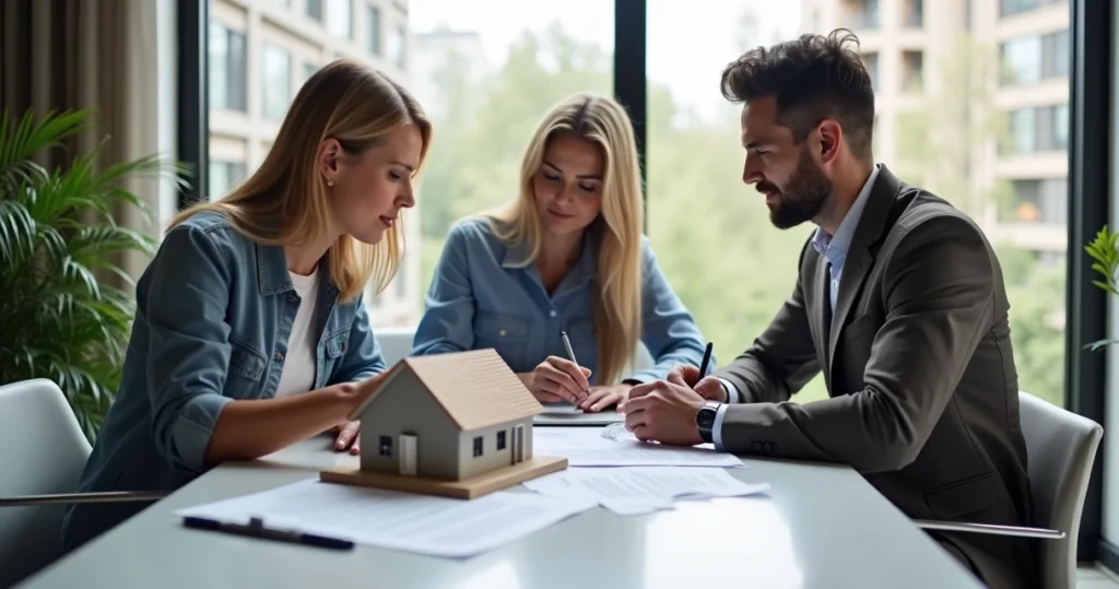 People discussing real estate finance around a modern office table 