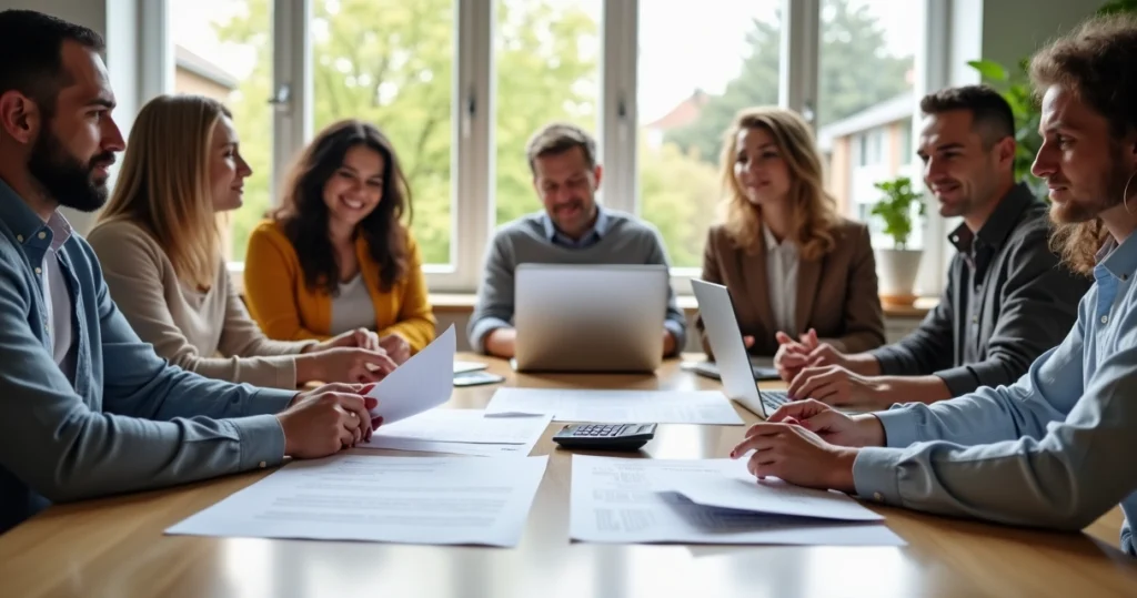 People at a desk discussing loan options 