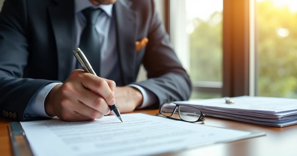 Private lender signing property loan agreement 