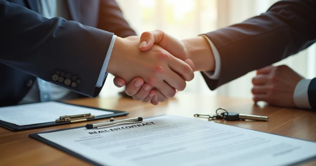 Handshake over property contract and house keys 