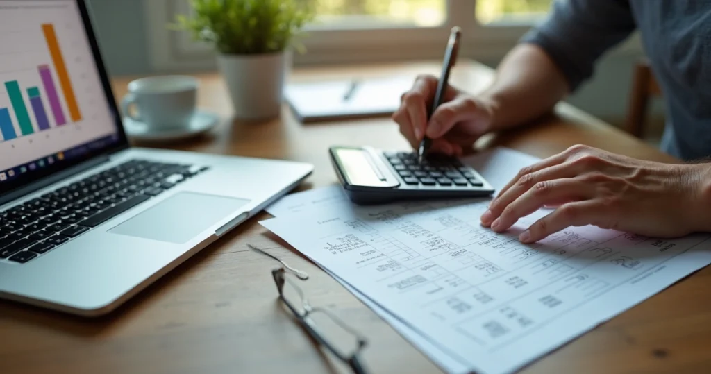 Person using calculator for mortgage budget 