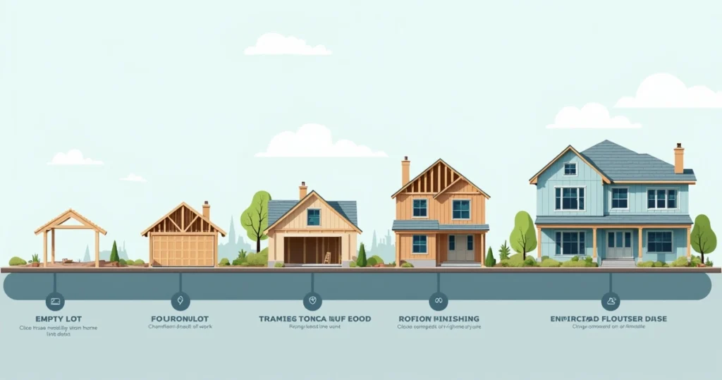 Sequential stages of a house construction project 
