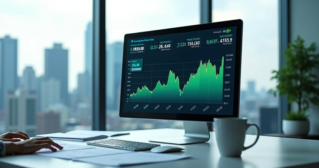 Desktop screen showing mortgage rate charts and real-time economic data 
