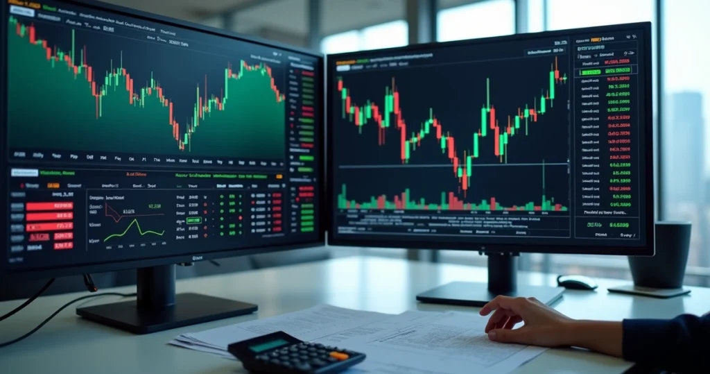 Bond market trading monitors showing fluctuating yields and charts 
