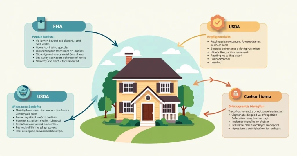 Loan options diagram with FHA, VA, USDA, and conventional options. 