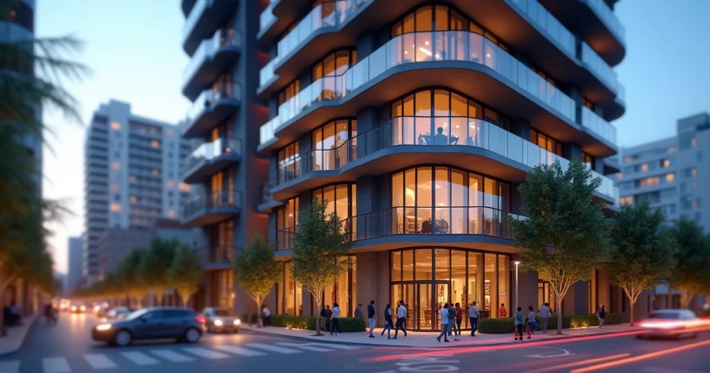 Modern condo building in a downtown area 