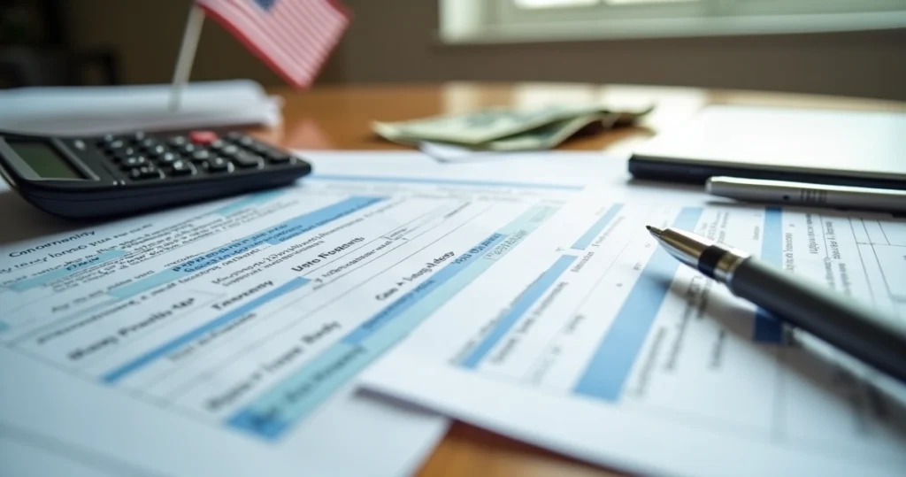 Mortgage documents and a pen on a desk 