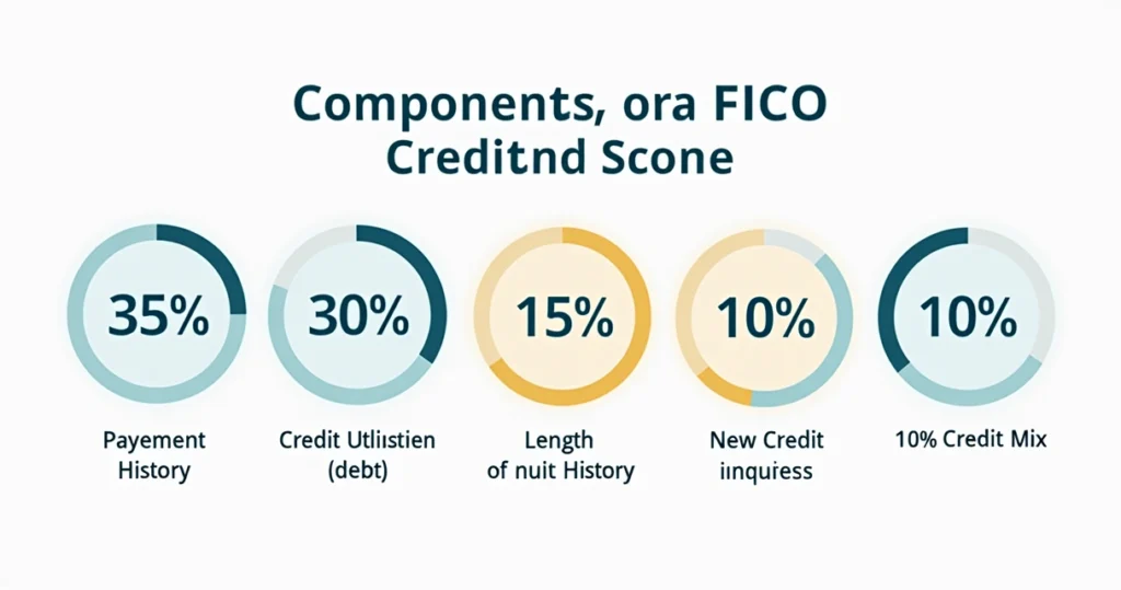 Pie chart showing FICO score calculation breakdown 