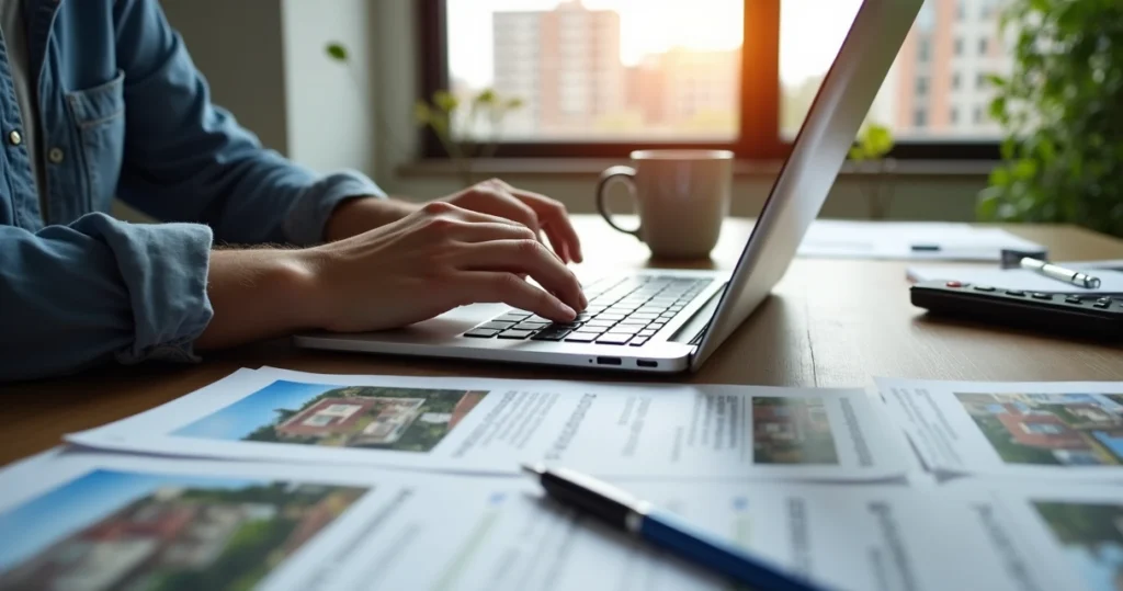 Person looking at investment properties on laptop 
