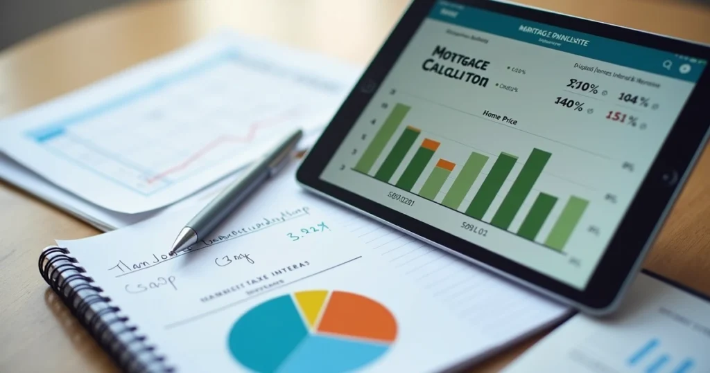 Mortgage calculator screen with home values and sliders 