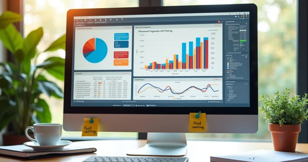 Charts and graphs showing mortgage rate drivers on office screen 