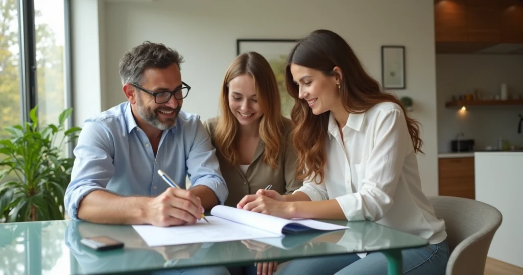 People viewing a modern home interior with a real estate agent 