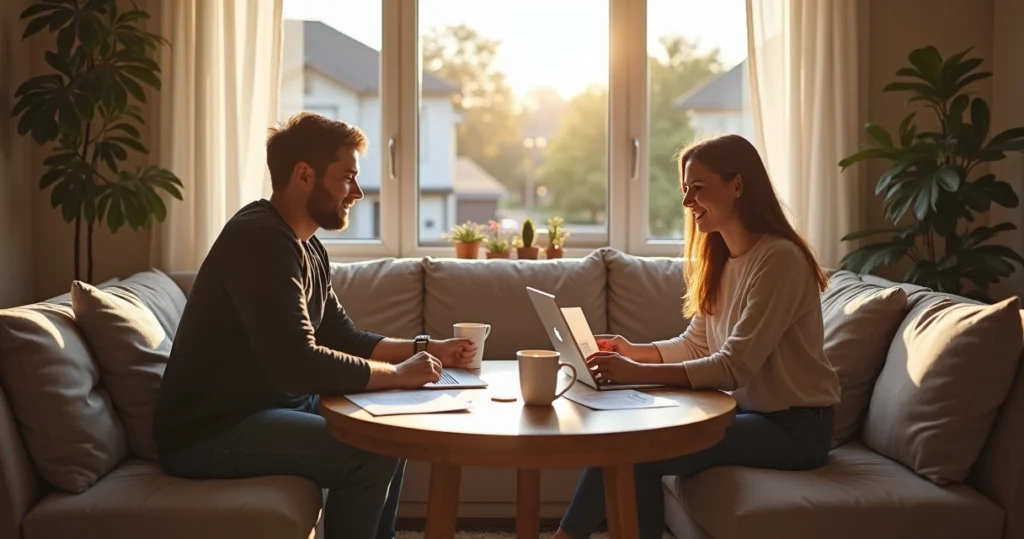 First-time homebuyers talking to mortgage consultant 