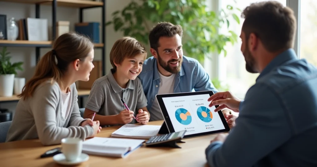 Homebuyers reviewing mortgage options on tablet 