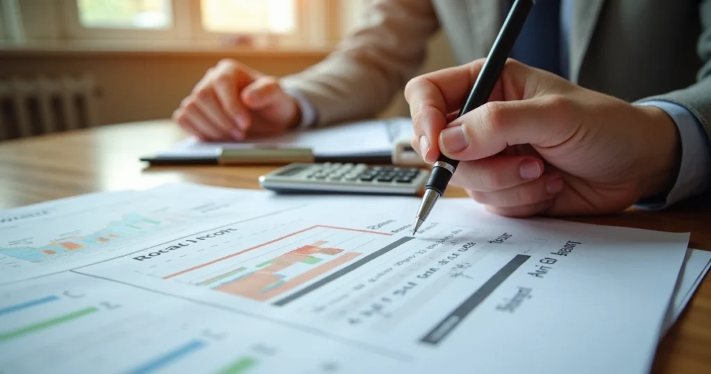 Rental property portfolio income chart with DSCR calculation notes 