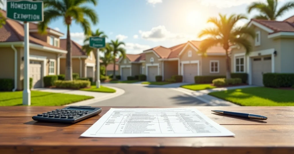 Modern Florida homes with property tax documents on a table 