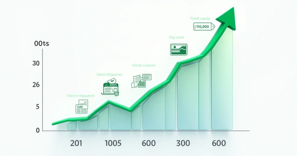 Graph showing credit score improvement over 60 days with payment actions 