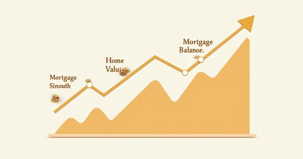 Line graph comparing home value growth and mortgage balance over several years
