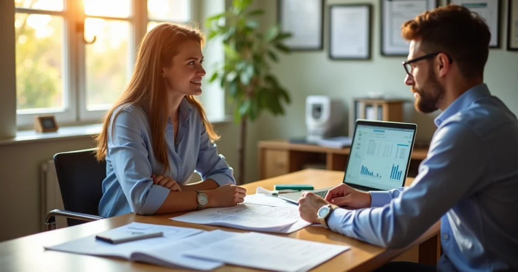 Consultant advising homebuyer on credit score improvement 