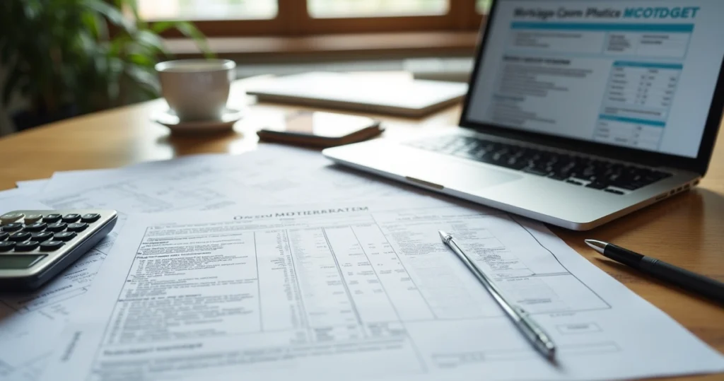 Mortgage paperwork and employment verification documents on a desk
