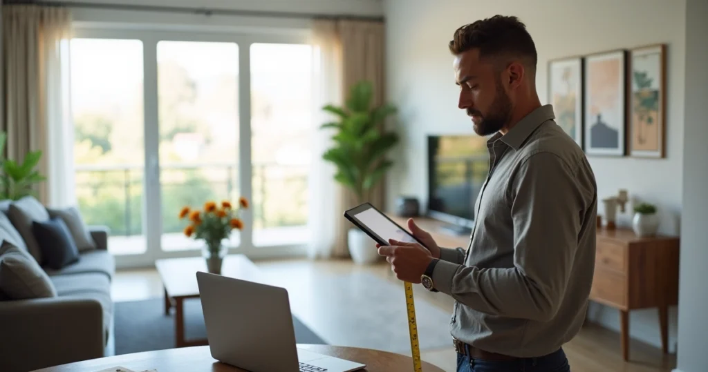 Appraiser inspecting house interior for mortgage evaluation 