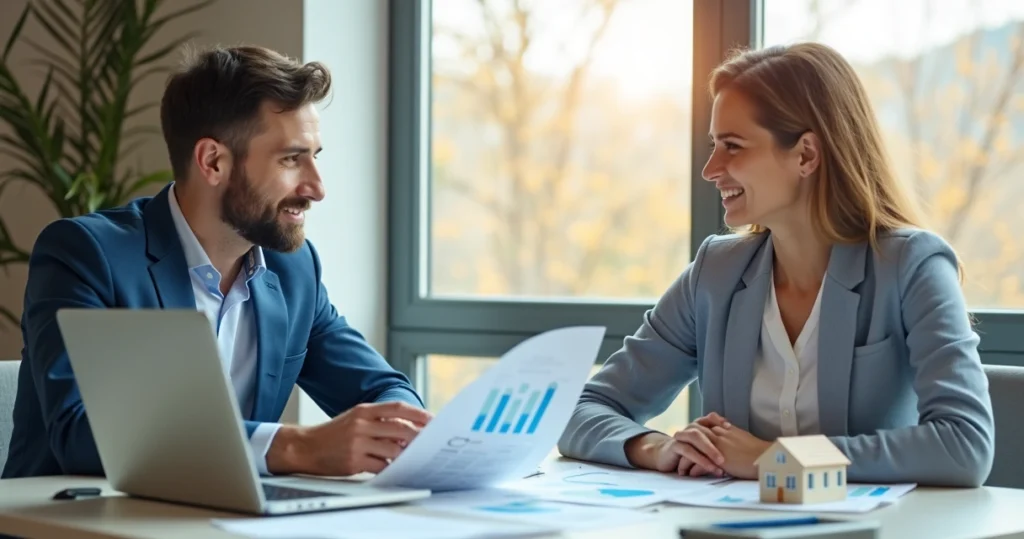 Homebuyer meeting with mortgage advisor
