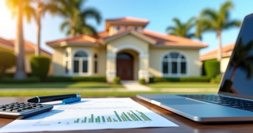 Florida home with mortgage approval paperwork and calculator 