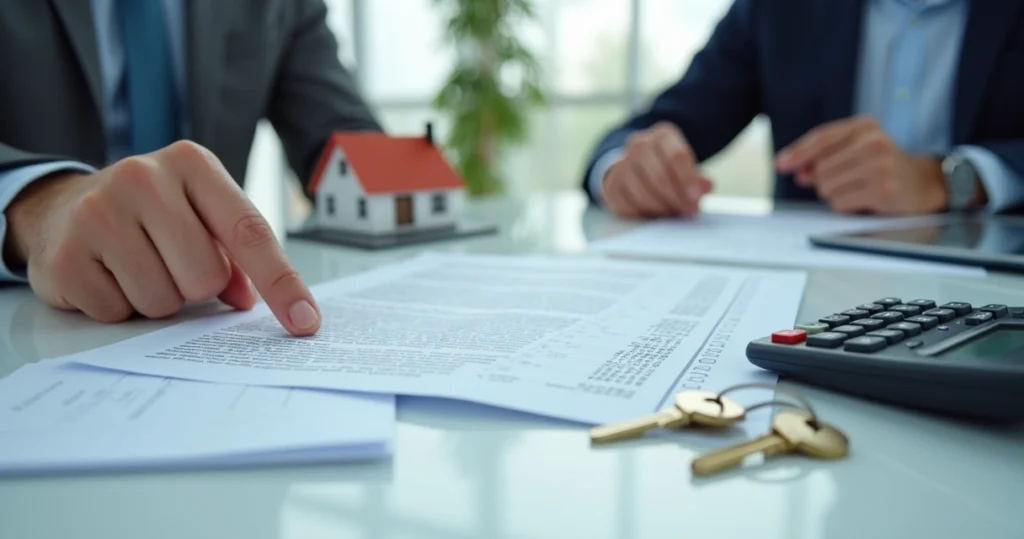 House keys and closing documents on a table at settlement 