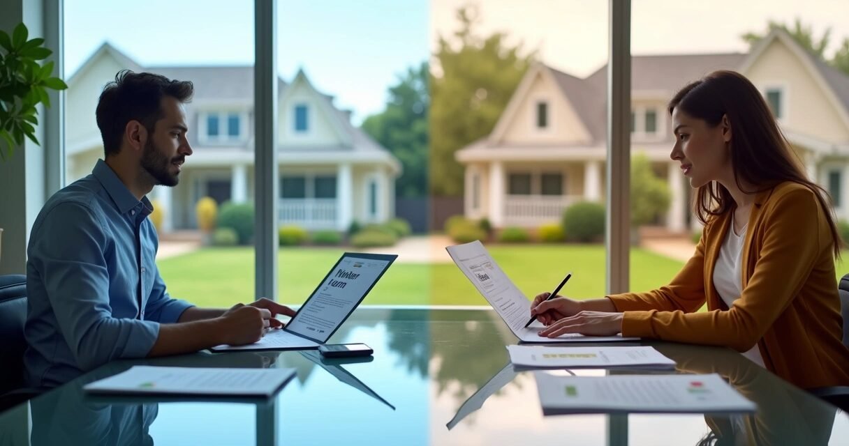 Split-screen comparison of conventional and FHA mortgage options