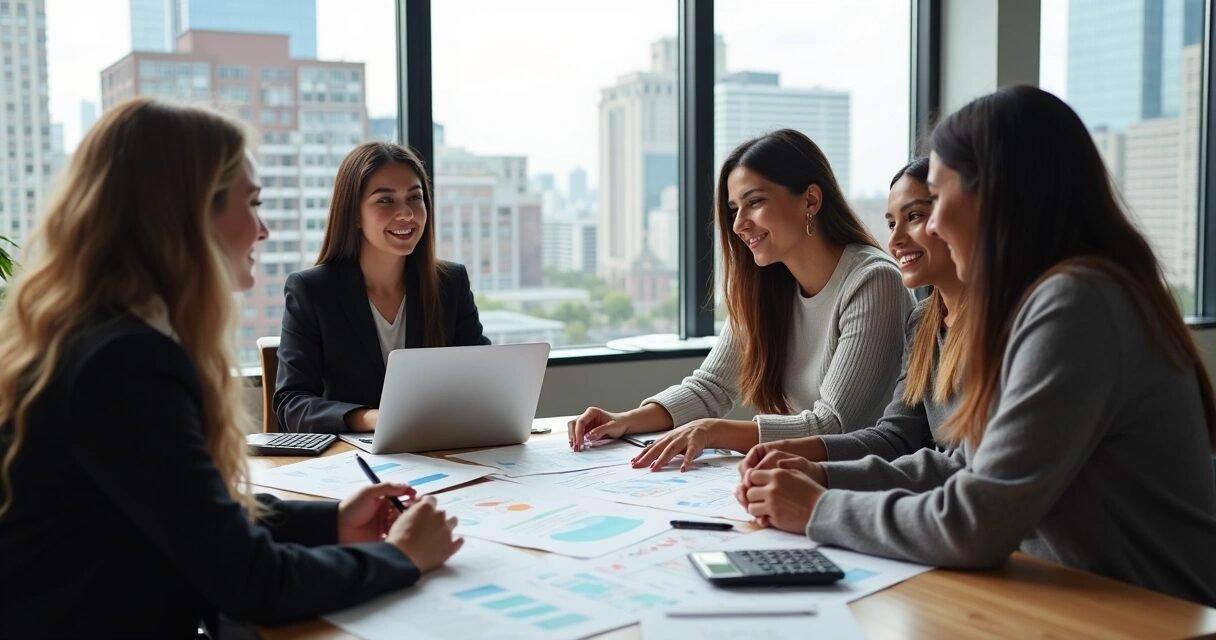 Diverse group of people discussing mortgage options with a financial advisor in a modern office
