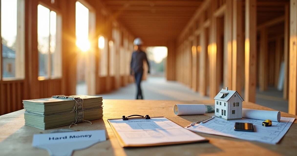 Blueprints and cash divided over an American construction site