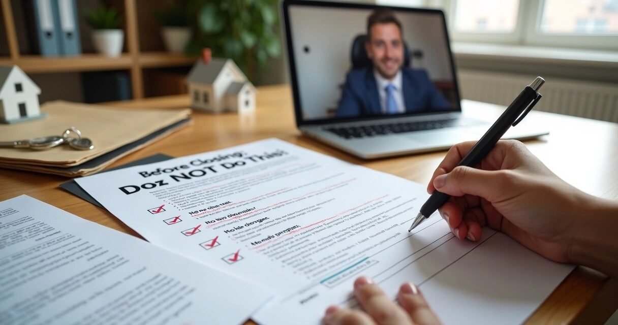 Homebuyer crossing off risky actions on mortgage closing checklist