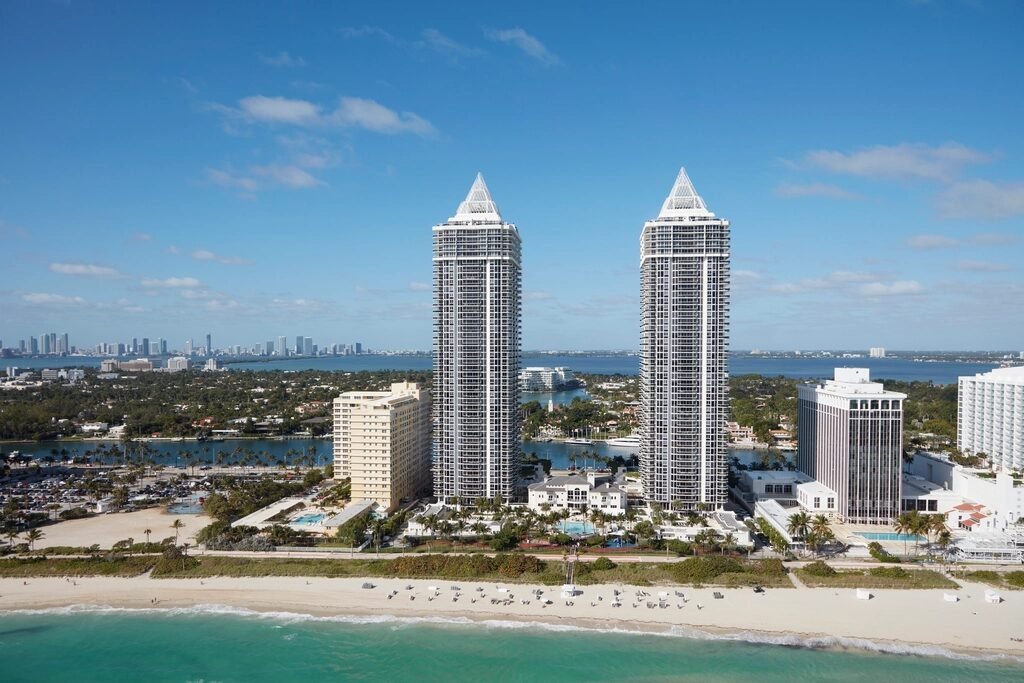 Condominium towers along the Miami waterfront, representing Florida condo financing and building reviews